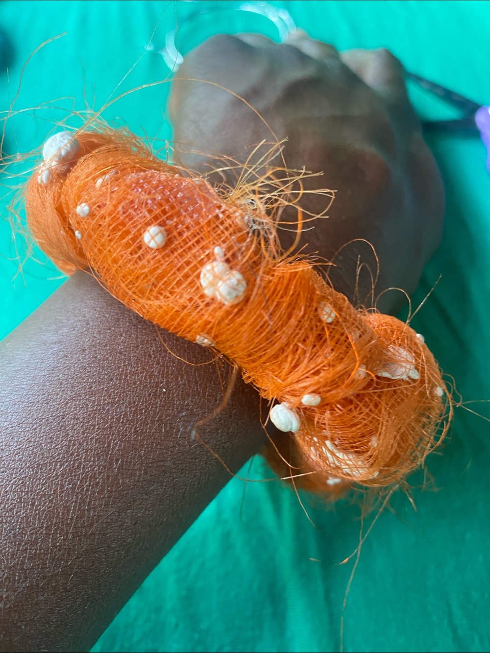 Orange Pearl-Accent Fiber Bracelet